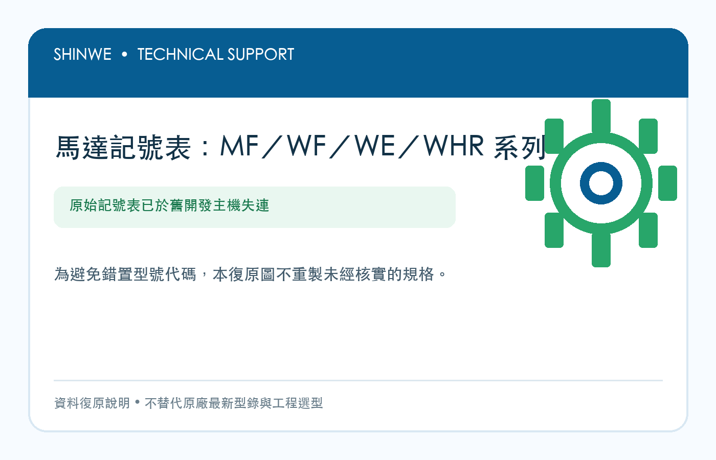 馬達記號表:MF/WF/WE/WHR 系列