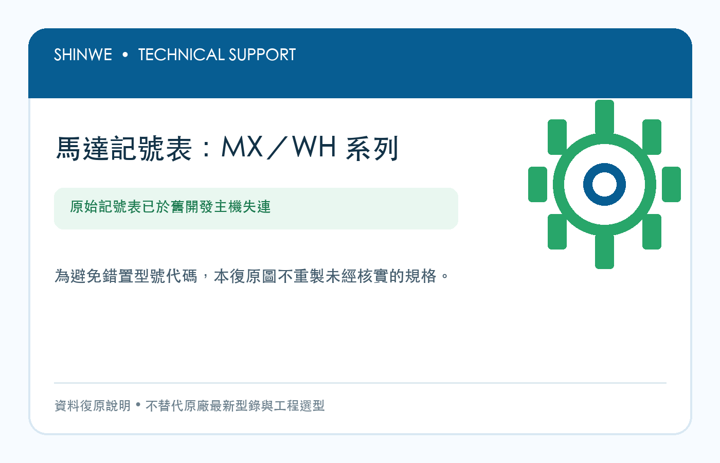 馬達記號表：MX/WH 系列