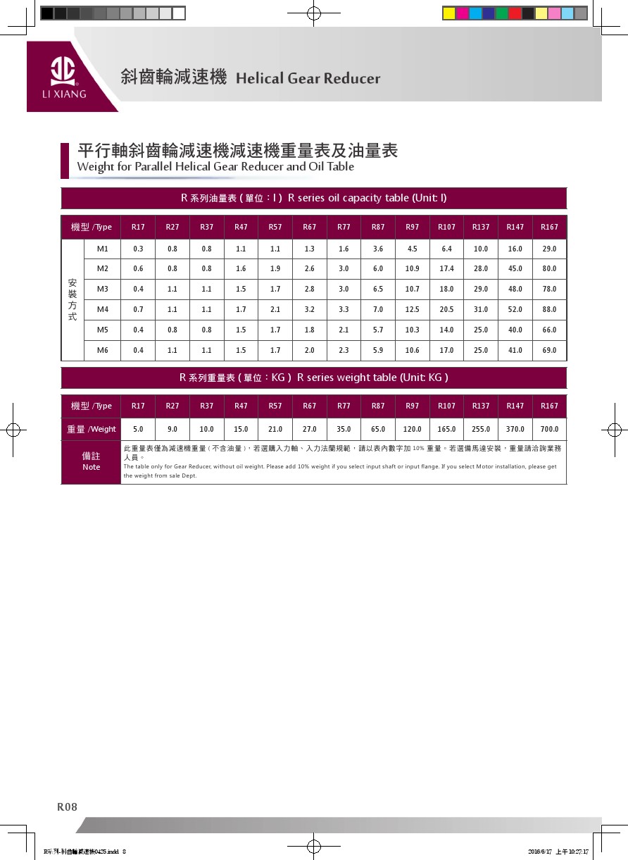 R系列平行軸斜齒輪減速機_減速機重量表及油量表